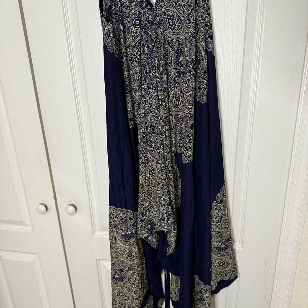 Elegant Navy and Cream Paisley Boho Jumpsuit - Picture 9 of 10